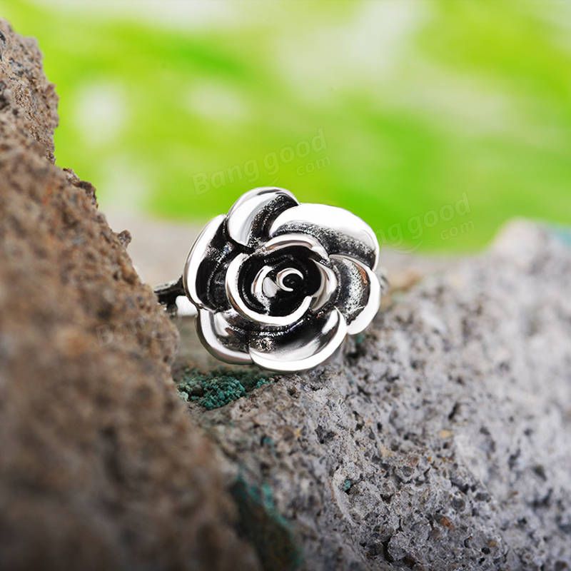 Sweet Flower Antique Silve Finger Rings Elegant Snidad Rose Flower Ring Söt Jewerly For Girl Women