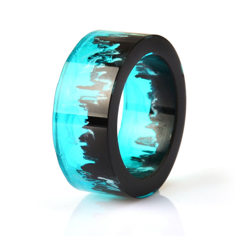 Time Gem Epoxiring Gör-det-själv Handgjorda Bläckmålning Magic Forest Resin Ring Unisex