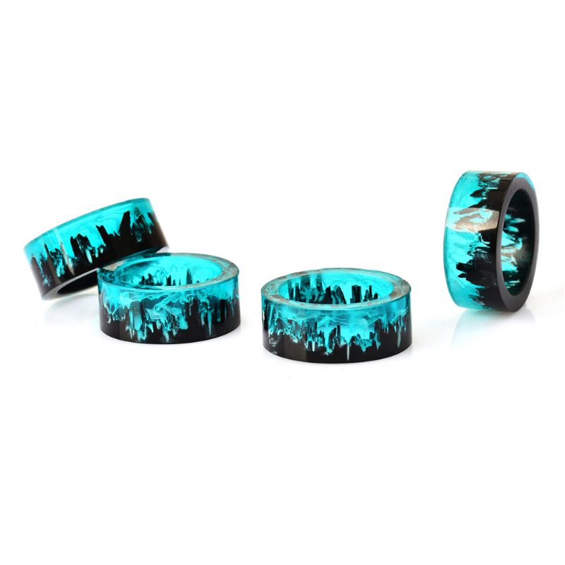 Time Gem Epoxiring Gör-det-själv Handgjorda Bläckmålning Magic Forest Resin Ring Unisex