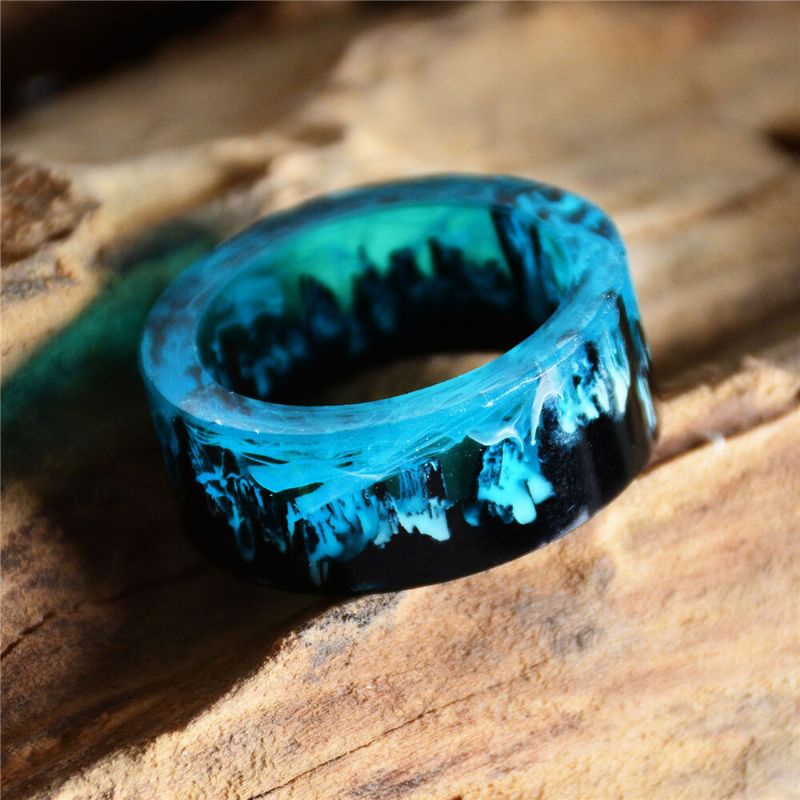 Time Gem Epoxiring Gör-det-själv Handgjorda Bläckmålning Magic Forest Resin Ring Unisex