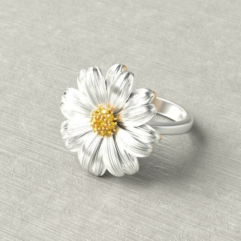 Trendig Chrysanthemum Small Daisy Flower Dam Ringar Wild Small Fresh Diamond Mount Smycken