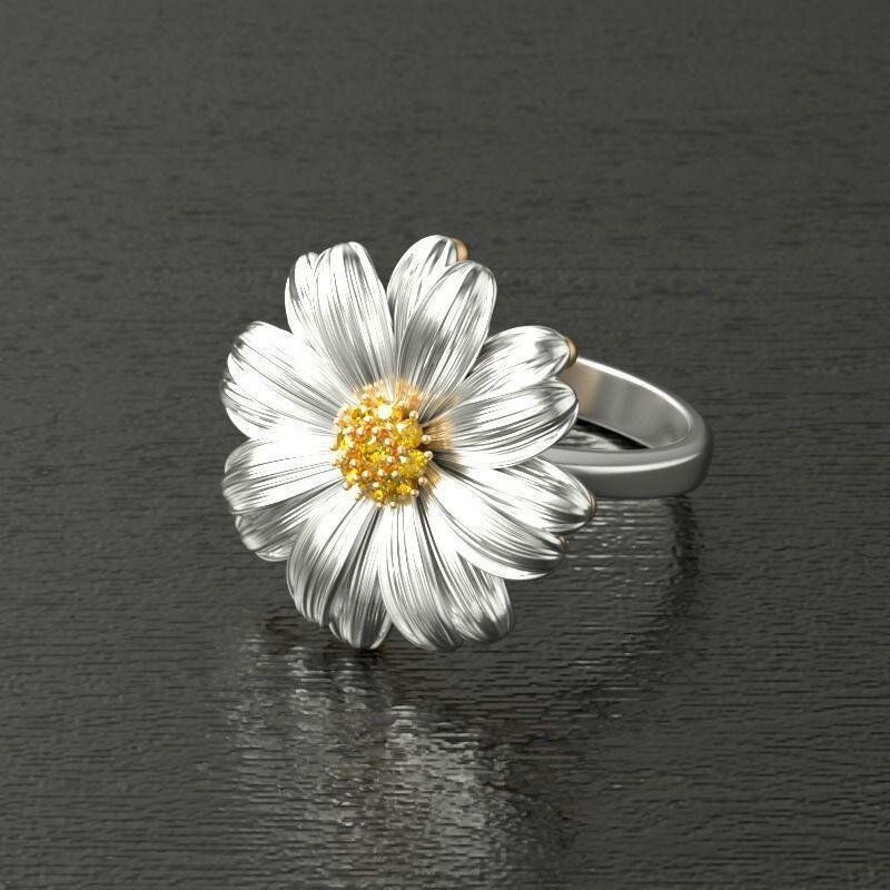 Trendig Chrysanthemum Small Daisy Flower Dam Ringar Wild Small Fresh Diamond Mount Smycken