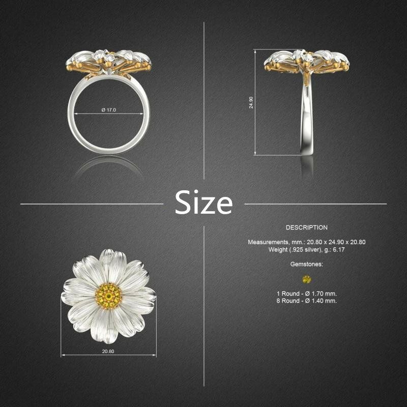 Trendig Chrysanthemum Small Daisy Flower Dam Ringar Wild Small Fresh Diamond Mount Smycken