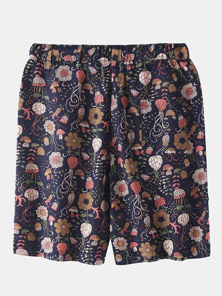 Bomull Herr Blommigt Tryck Pocket Dragsko Casual Shorts