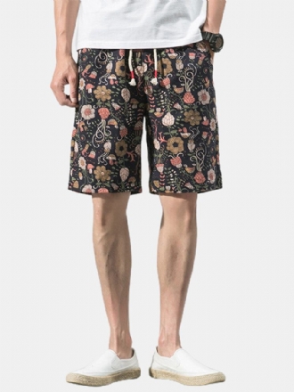 Bomull Herr Blommigt Tryck Pocket Dragsko Casual Shorts