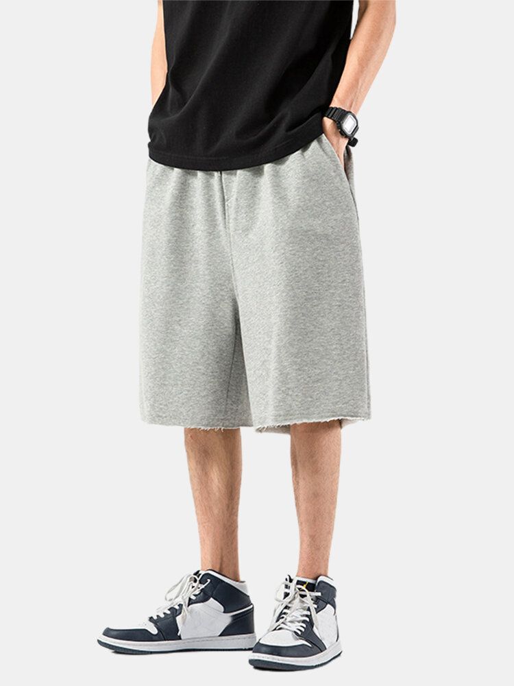 Bomull Herr Enfärgad Pocket Dragsko Overall Lösa Shorts