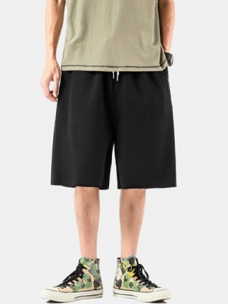 Bomull Herr Enfärgad Pocket Dragsko Overall Lösa Shorts