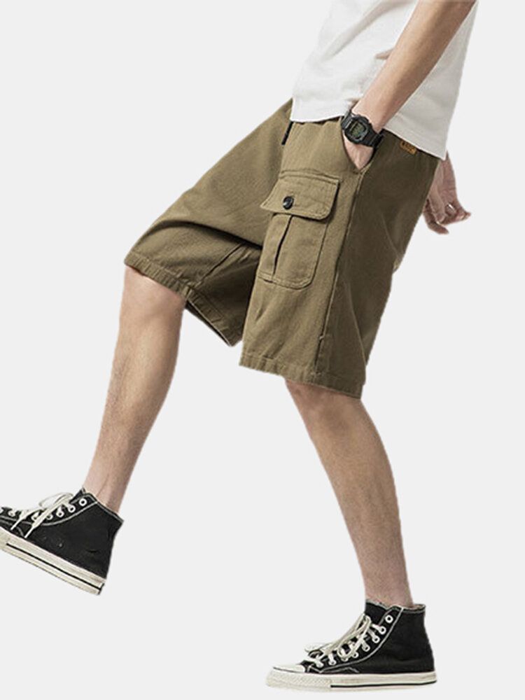 Casual Dragsko I Bomull För Män Cargo Shorts Med Flera Fickor