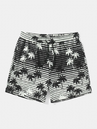 Coconut Tree Randigt Tryck Holiday Loose Shorts Med Dragsko För Män