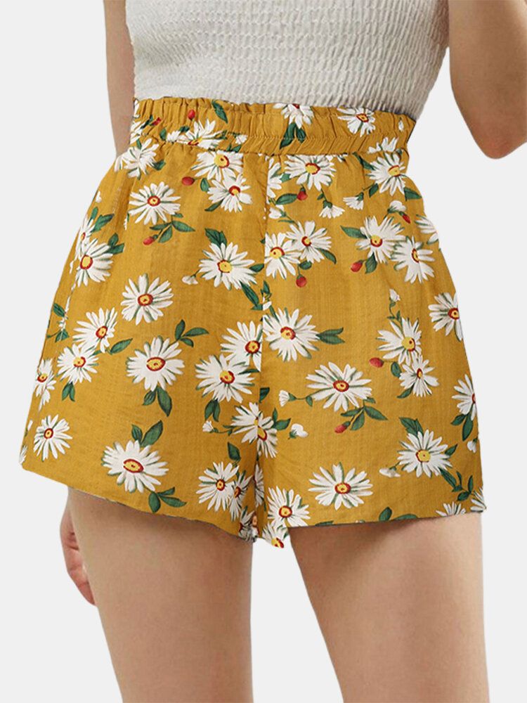 Daisy Print High Waist Dam Casual Shorts