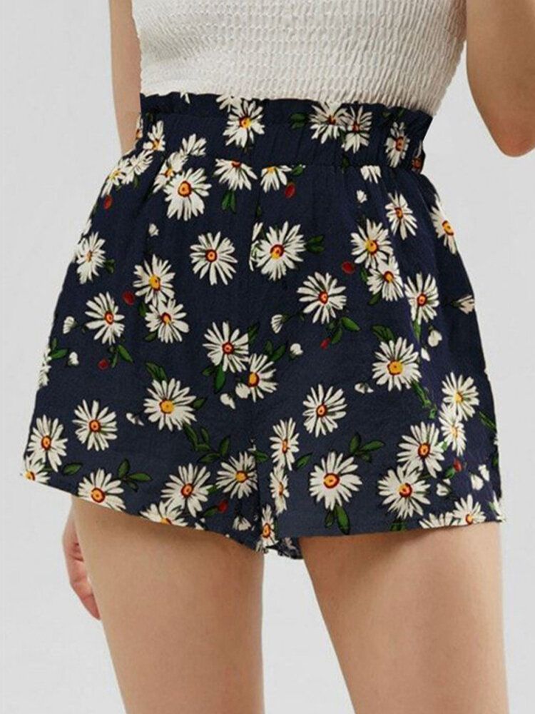 Daisy Print High Waist Dam Casual Shorts