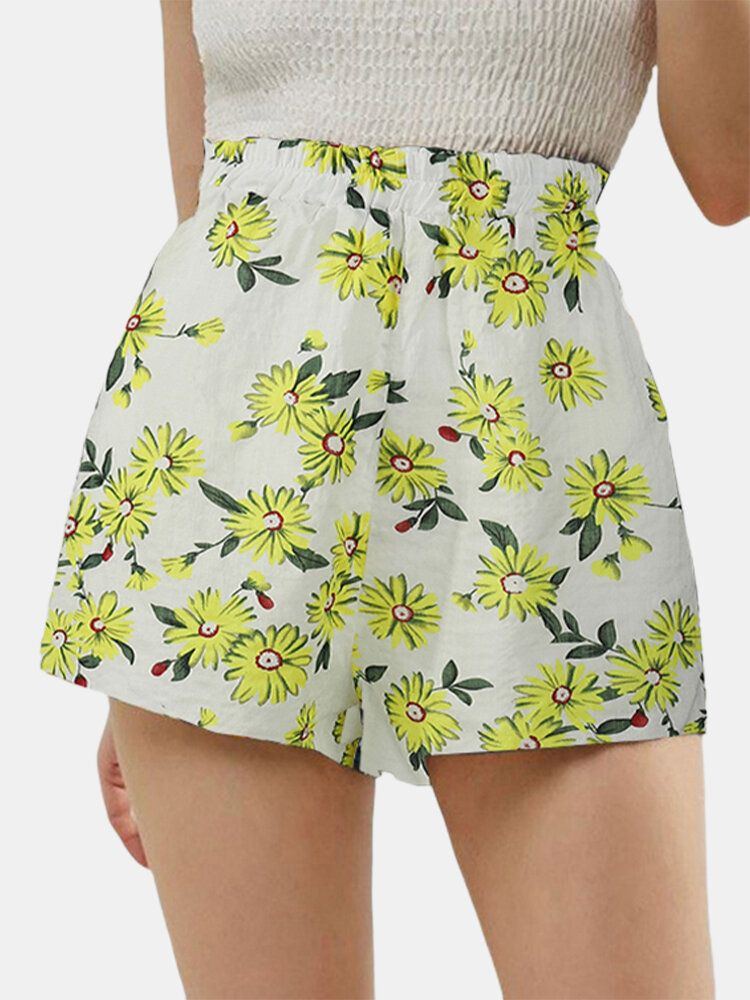 Daisy Print High Waist Dam Casual Shorts