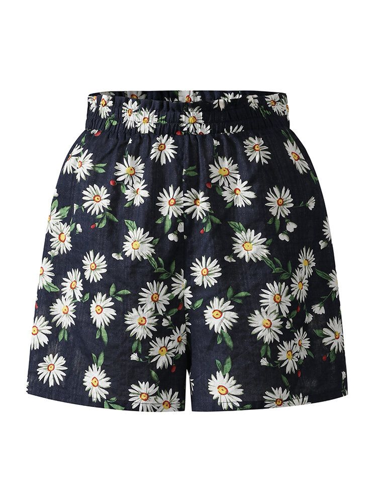 Daisy Print High Waist Dam Casual Shorts