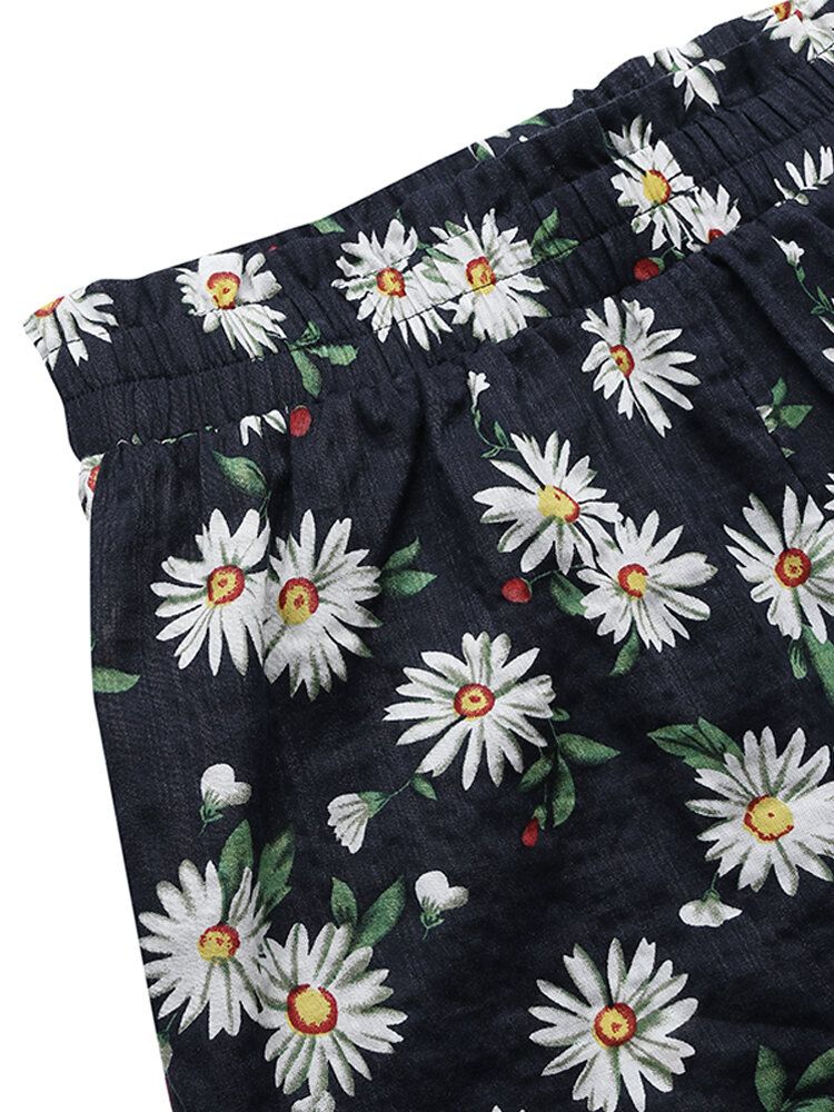 Daisy Print High Waist Dam Casual Shorts