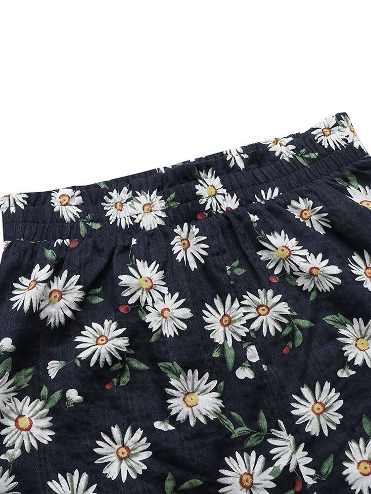 Daisy Print High Waist Dam Casual Shorts