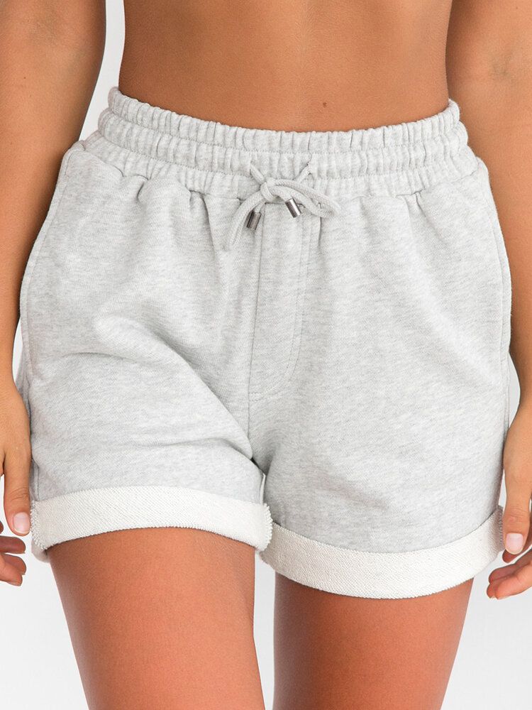 Dam Enkel Enfärgad Ficka Med Dragsko Casual Shorts Med Hög Midja