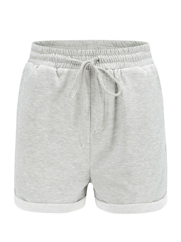 Dam Enkel Enfärgad Ficka Med Dragsko Casual Shorts Med Hög Midja