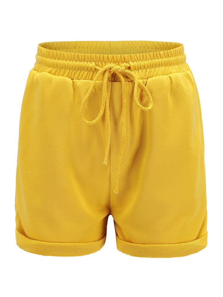 Dam Enkel Enfärgad Ficka Med Dragsko Casual Shorts Med Hög Midja