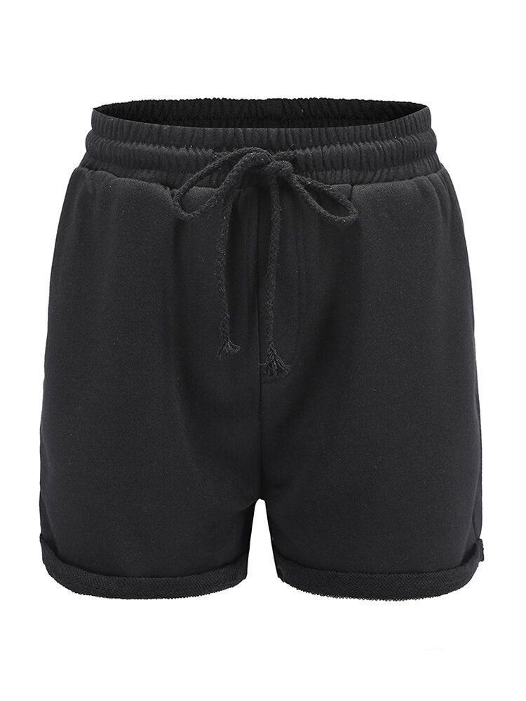 Dam Enkel Enfärgad Ficka Med Dragsko Casual Shorts Med Hög Midja