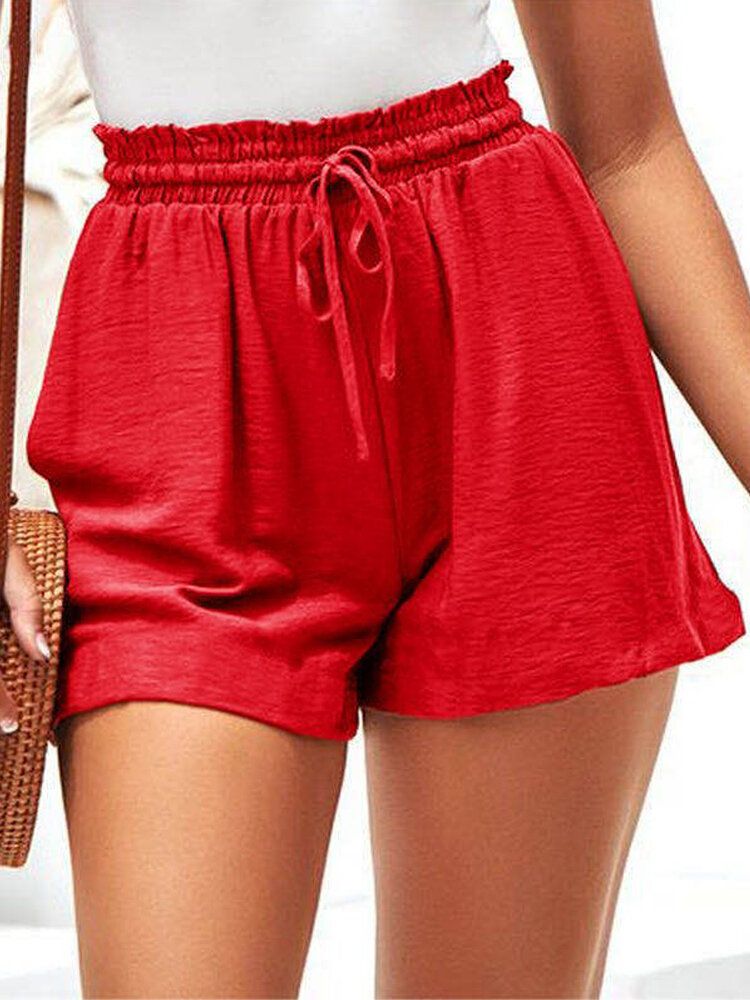 Dam Sommar Elastisk Midja Volang Casual Wild Shorts