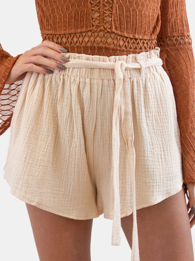 Dam Sommarhem Volang Elastisk Midja Wild Casual Shorts Med Bälte