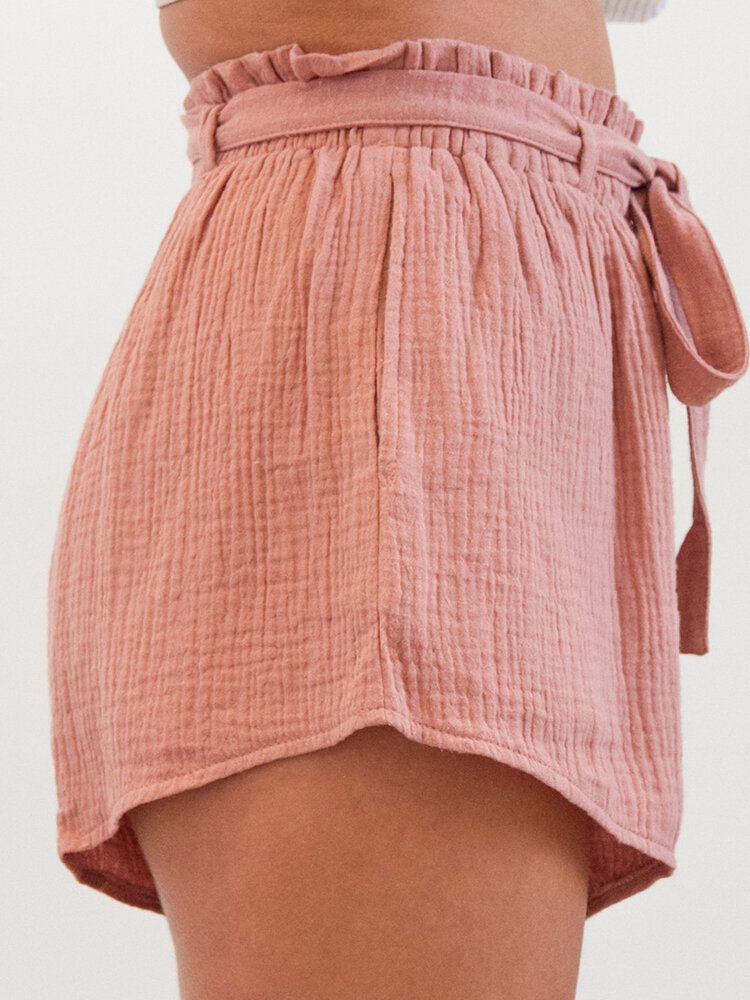 Dam Sommarhem Volang Elastisk Midja Wild Casual Shorts Med Bälte