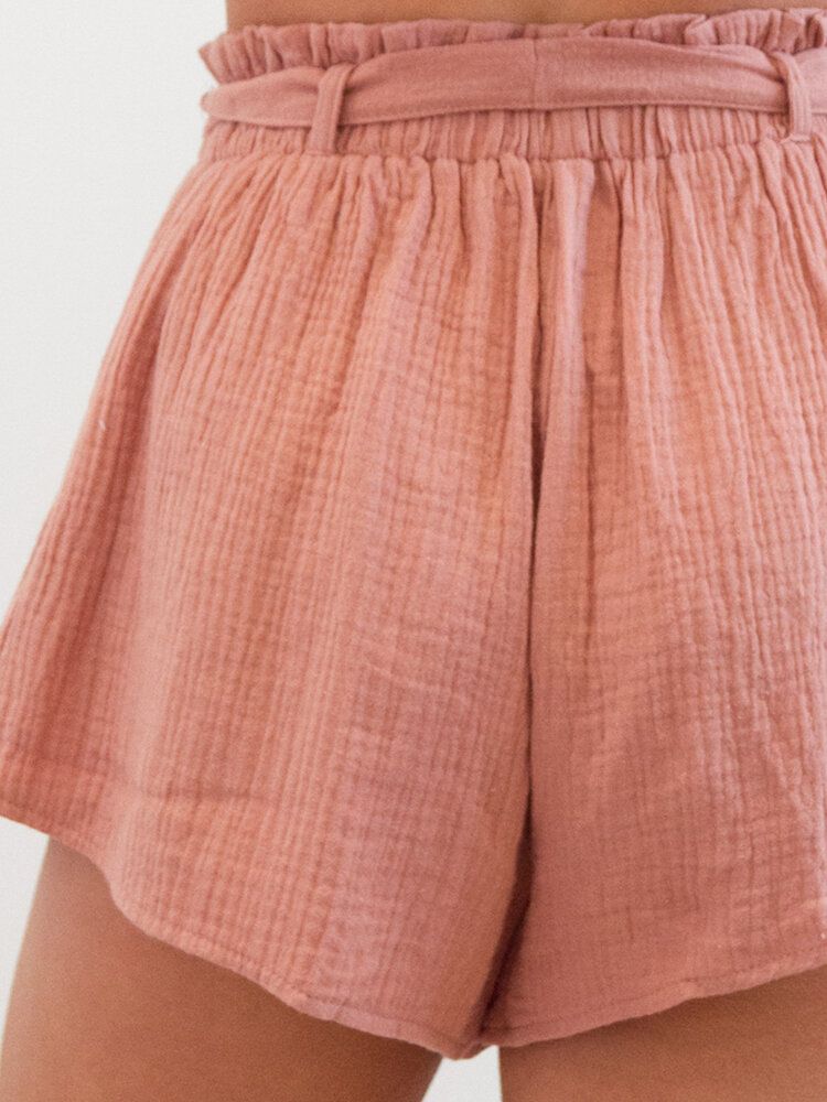 Dam Sommarhem Volang Elastisk Midja Wild Casual Shorts Med Bälte