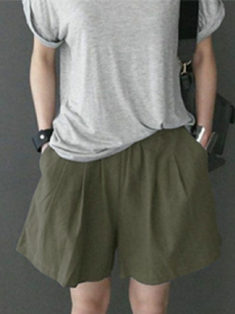 Fritids-solid Ruched Pocket Casual Bomullsshorts