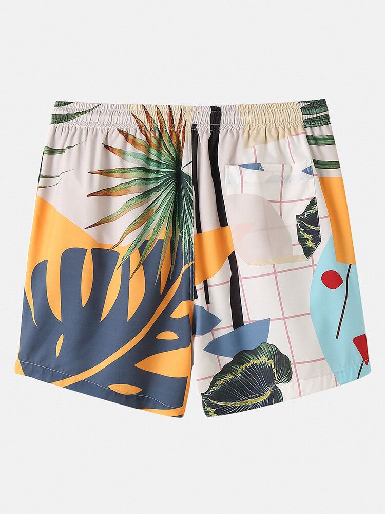 Fritidsväxter För Män Leave Print Tropiska Shorts Med Dragsko