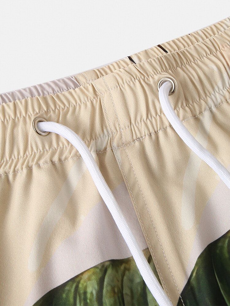 Fritidsväxter För Män Leave Print Tropiska Shorts Med Dragsko