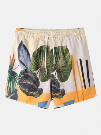 Fritidsväxter För Män Leave Print Tropiska Shorts Med Dragsko