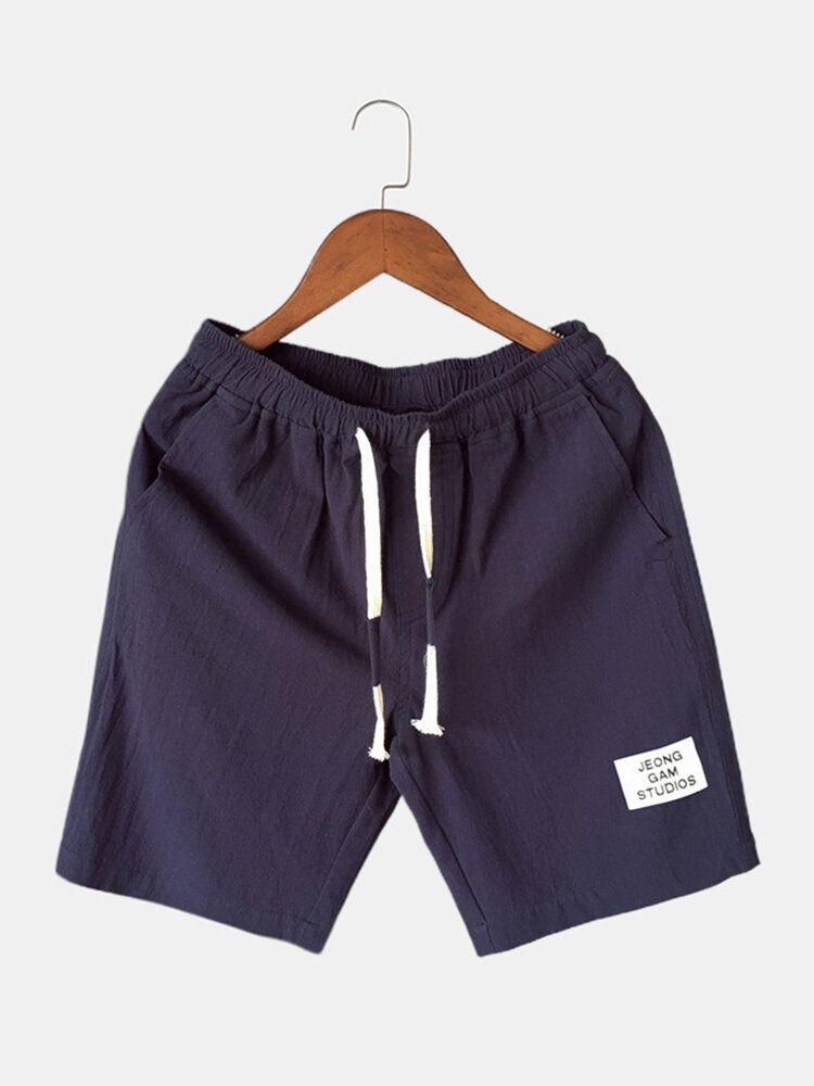 Herr Bomull Enfärgad Little Tag Dragsko Casual Shorts Med Ficka