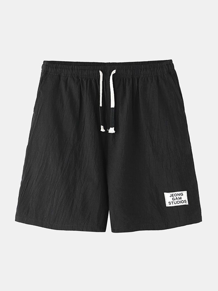 Herr Bomull Enfärgad Little Tag Dragsko Casual Shorts Med Ficka