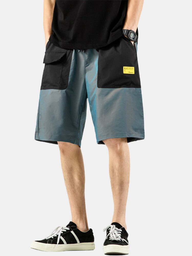 Herr Casual Elastisk Midja Color Blockfickor Cargo Shorts