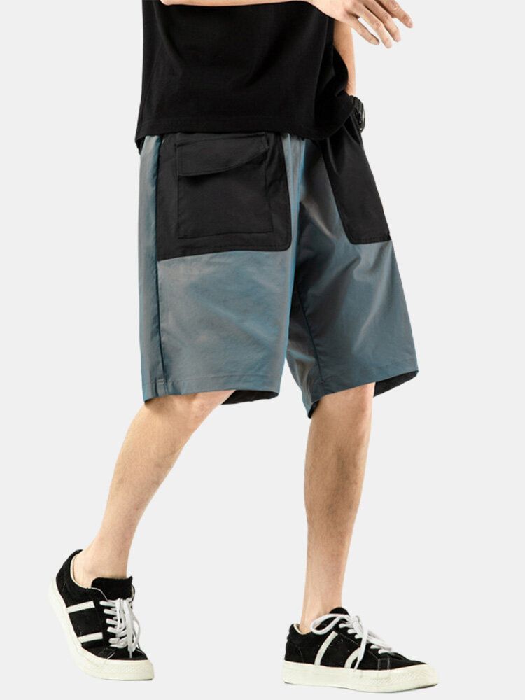 Herr Casual Elastisk Midja Color Blockfickor Cargo Shorts