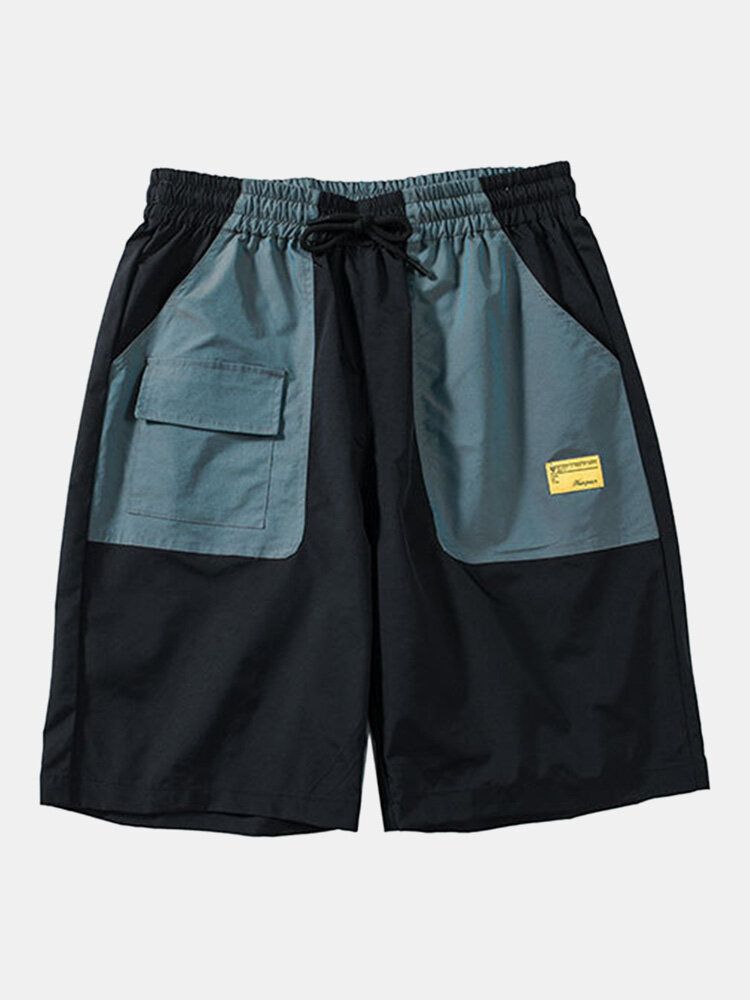 Herr Casual Elastisk Midja Color Blockfickor Cargo Shorts