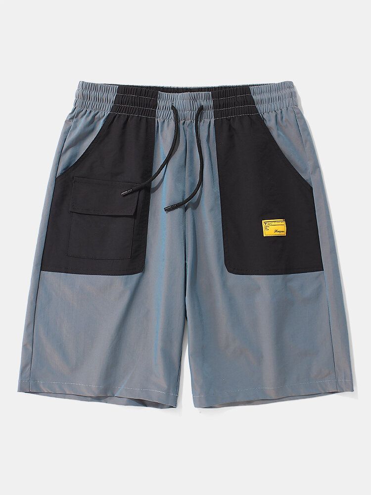 Herr Casual Elastisk Midja Color Blockfickor Cargo Shorts