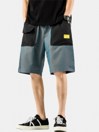 Herr Casual Elastisk Midja Color Blockfickor Cargo Shorts