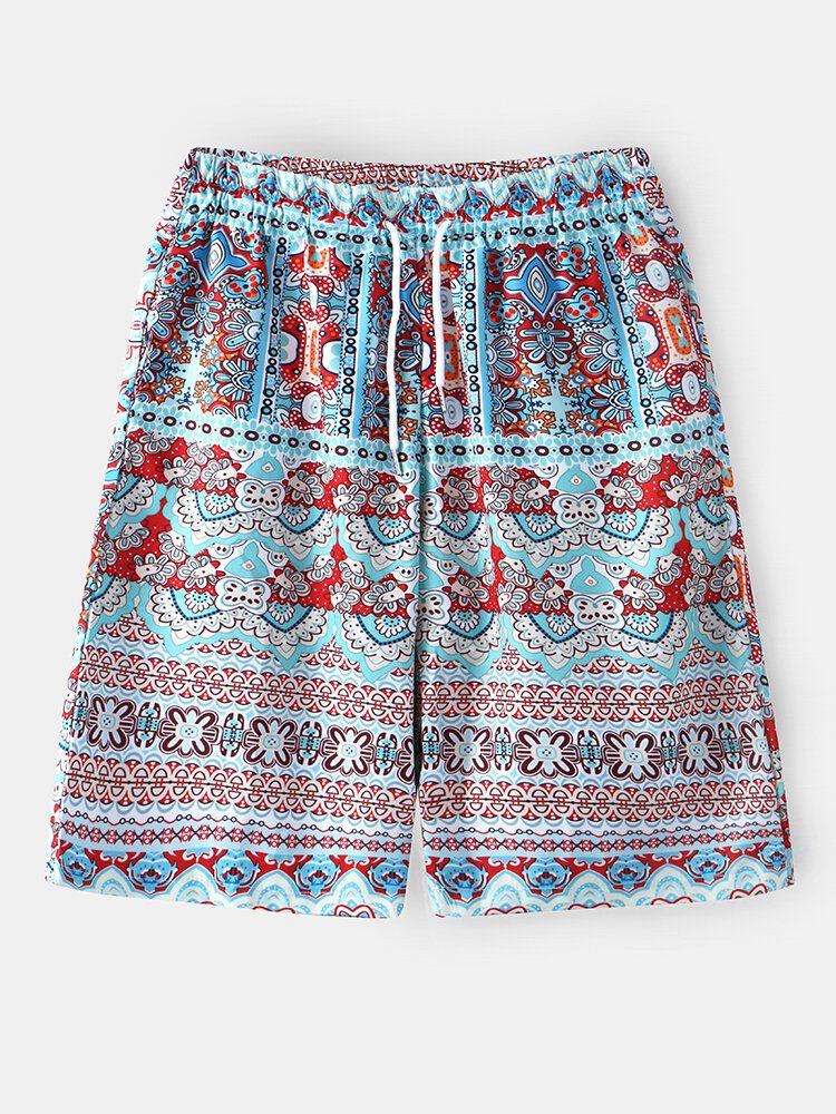 Herr Etnisk Stil Print Dragsko Holiday Casual Shorts Med Ficka