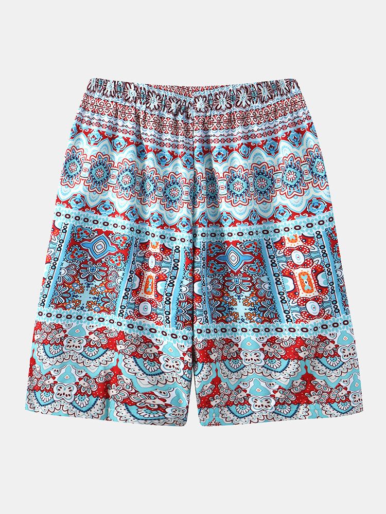 Herr Etnisk Stil Print Dragsko Holiday Casual Shorts Med Ficka