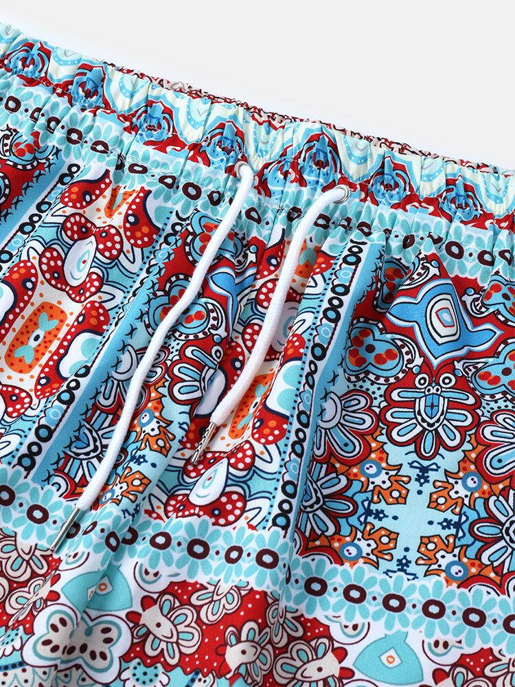 Herr Etnisk Stil Print Dragsko Holiday Casual Shorts Med Ficka