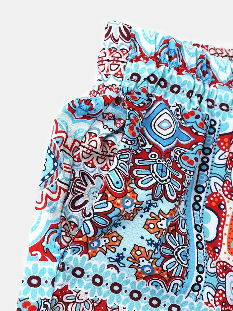 Herr Etnisk Stil Print Dragsko Holiday Casual Shorts Med Ficka