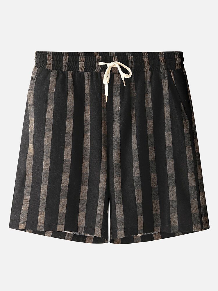 Herr Flerfärgstryck Vintage Stil Casual Shorts Med Ficka