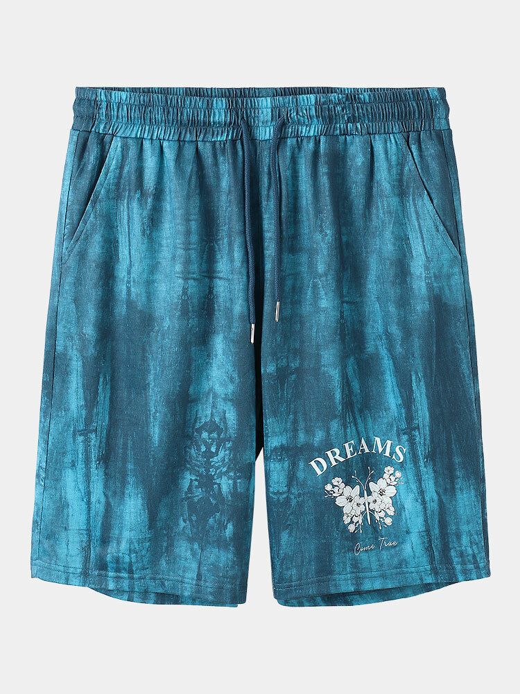 Herr Tie Dye Flower Print Resårshorts I Midjan