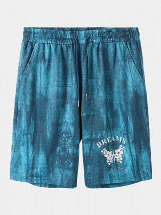 Herr Tie Dye Flower Print Resårshorts I Midjan