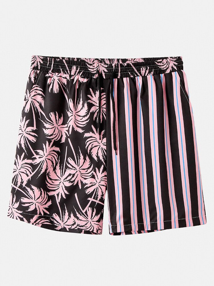 Män Coconut Tree Colorful Stripe Blandat Tryck Casual Shorts