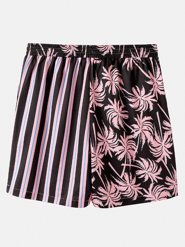 Män Coconut Tree Colorful Stripe Blandat Tryck Casual Shorts