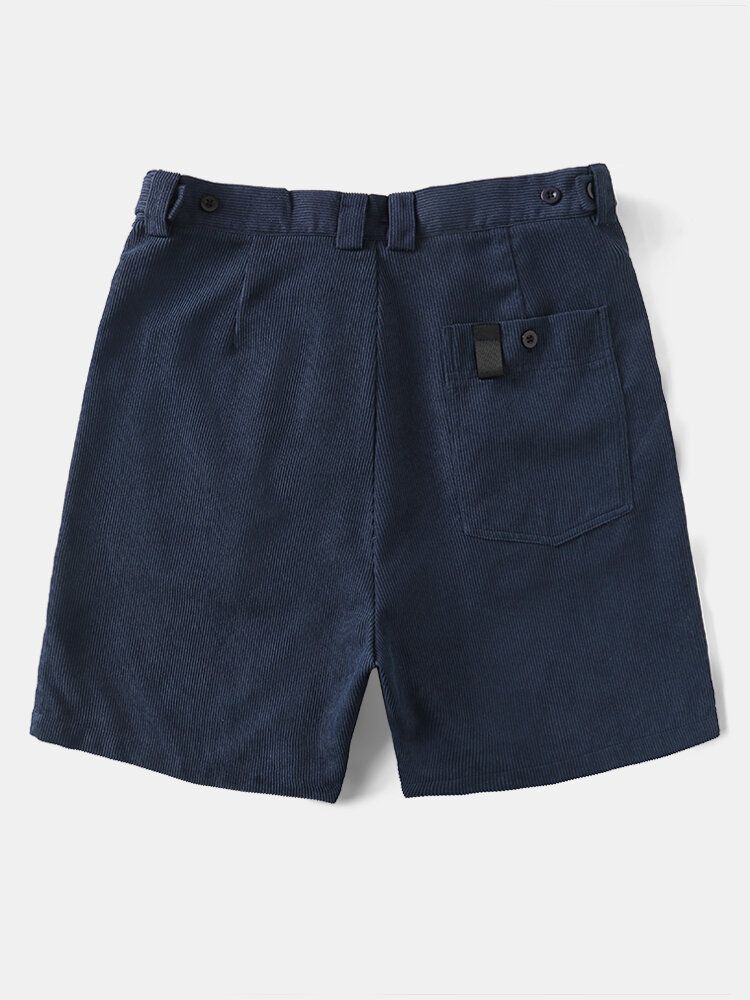 Män Solid Ribbed Belted Multi Pocket Stick Casual Mid Längd Shorts