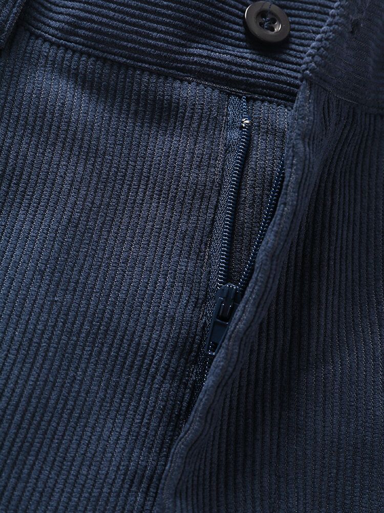 Män Solid Ribbed Belted Multi Pocket Stick Casual Mid Längd Shorts