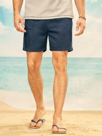 Män Solid Ribbed Belted Multi Pocket Stick Casual Mid Längd Shorts